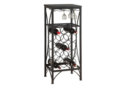 Black Metal Wine Rack with 15-Bottle Storage - Black
