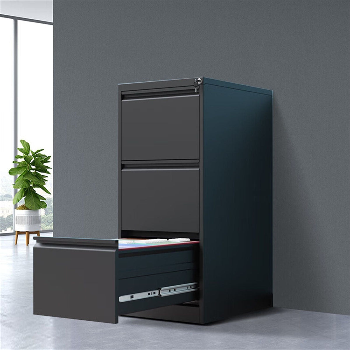 Durable Metal 3 Drawer File Cabinet with Lock – Black or White