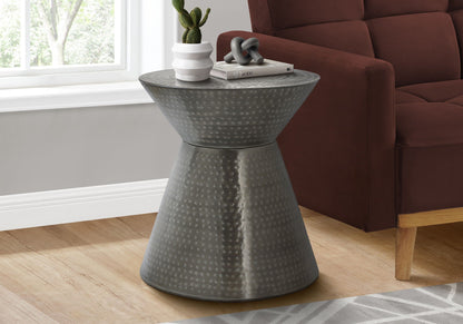 Drum Accent Side Table with Hammered Metal Finish - Dark Gray or Gold
