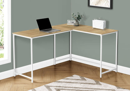 L-Shaped Corner Computer Desk with Marble Look - Light or Dark Brown