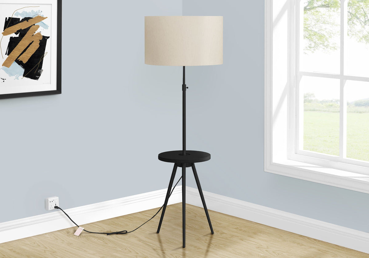 Modern Floor Lamp with Adjustable Height and Built-In Shelf - Black or Gold