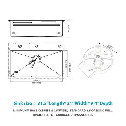 Drop In Waterfall Kitchen Sink with Pull-Out Faucet & Cup Washer - Gray or Black