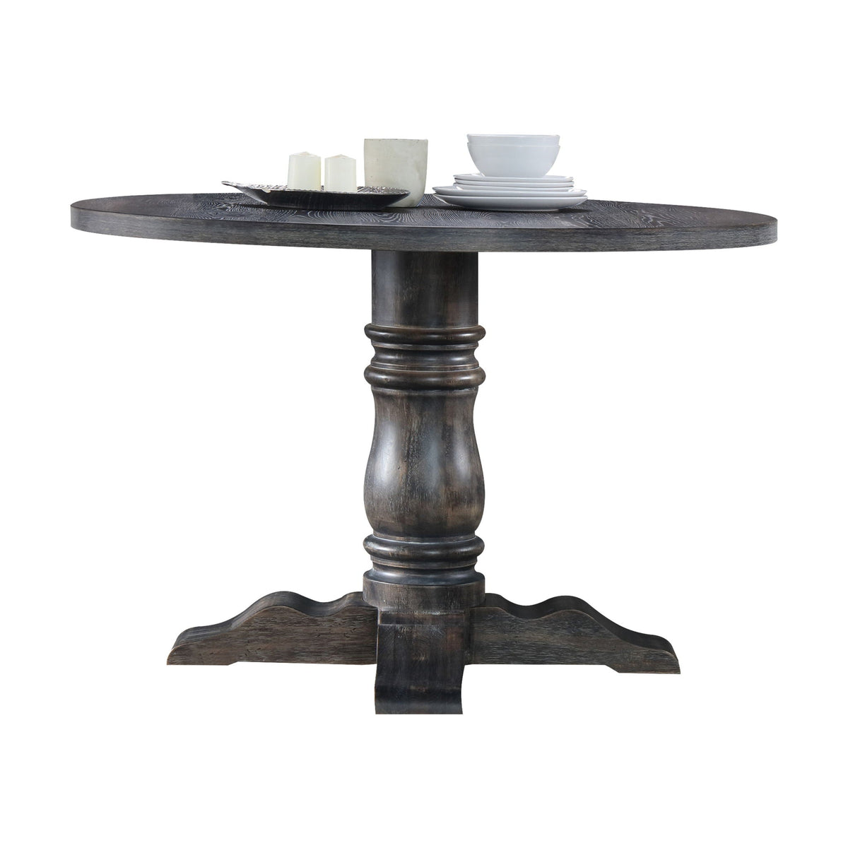 Leventis Weathered Dining Table with Sturdy Pedestal Base - Gray