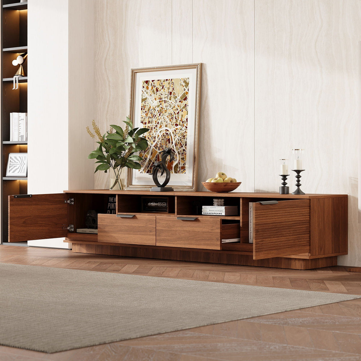 TV Stand Entertainment Center with Deep Drawers and Cable Management - Dark Brown or Light Brown