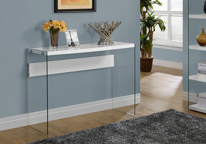 Glossy Surface Accent Console Table with Glass Sides - White or Gray