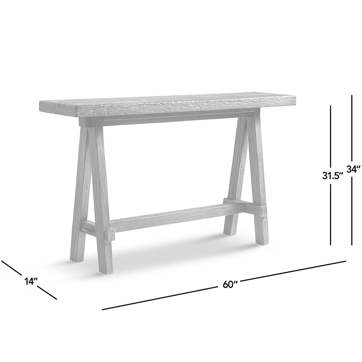 Hawthorne 60'' Reclaimed Elm Trestle Console Table with Solid Wood Base - Medium-Dark Brown