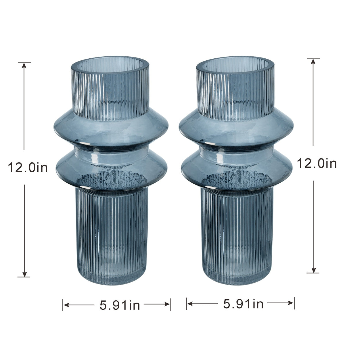Fluted Accent Vases with Ribbed Design - Clear Blue, Set of 2