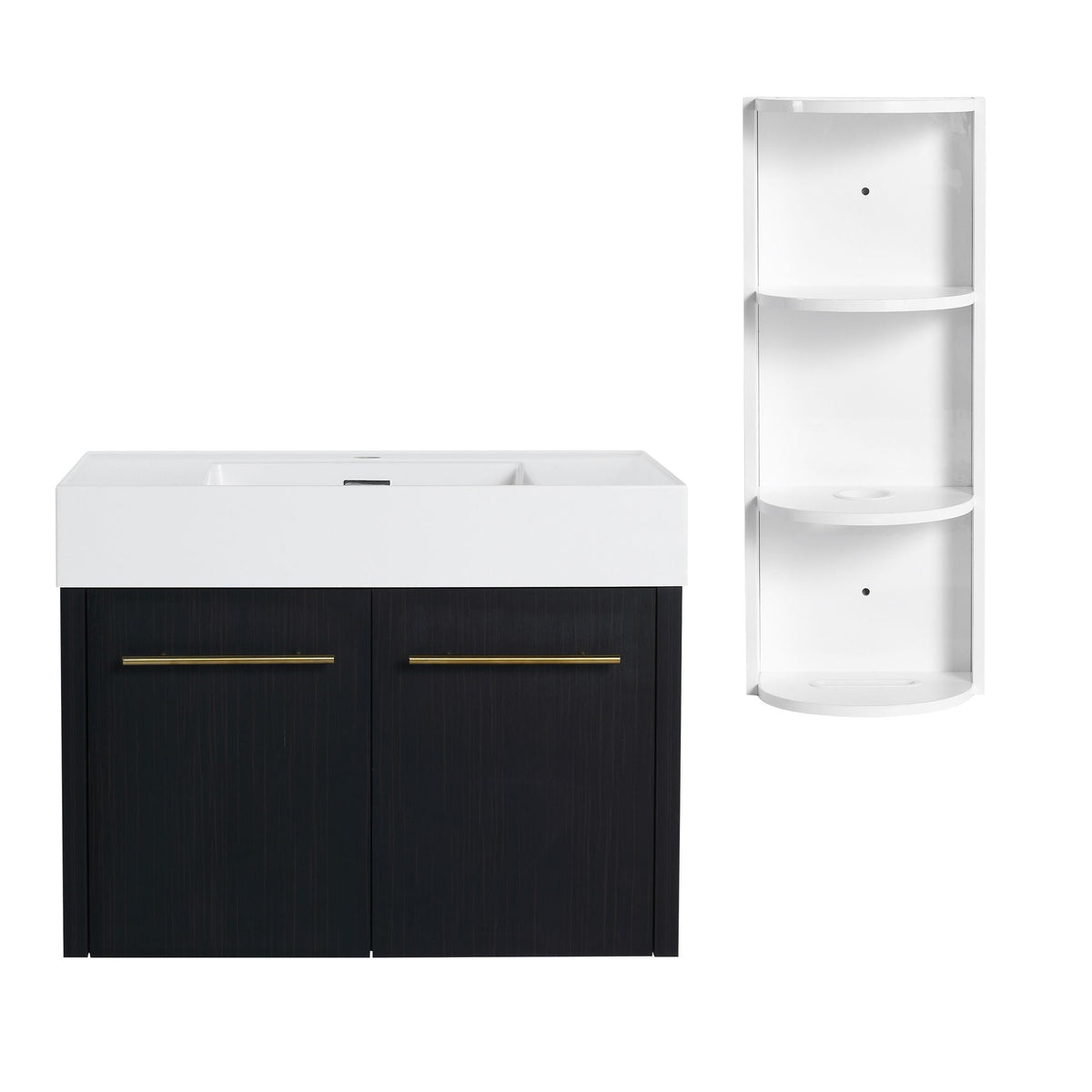 Modern Wall Mounted Bathroom Vanity with Resin Sink - Black