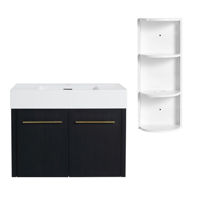 Modern Wall Mounted Bathroom Vanity with Resin Sink - Black
