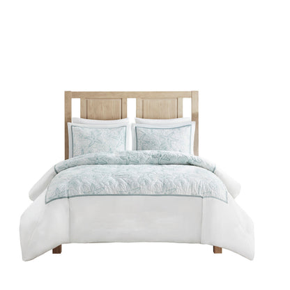 White Cotton Duvet Cover Mini Set with Embroidered Seashells – Full/Queen