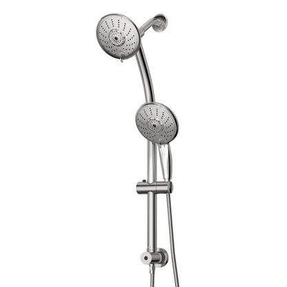 Dual Shower Head with Adjustable Slide Bar and Multi Function Settings - Pearl Silver or Gray
