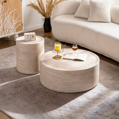 31.5'' Round Coffee Table with Mars Pattern Top - Beige