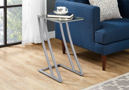 C-Shaped Accent Table with Glass Top and Metal Frame - Black or Gray