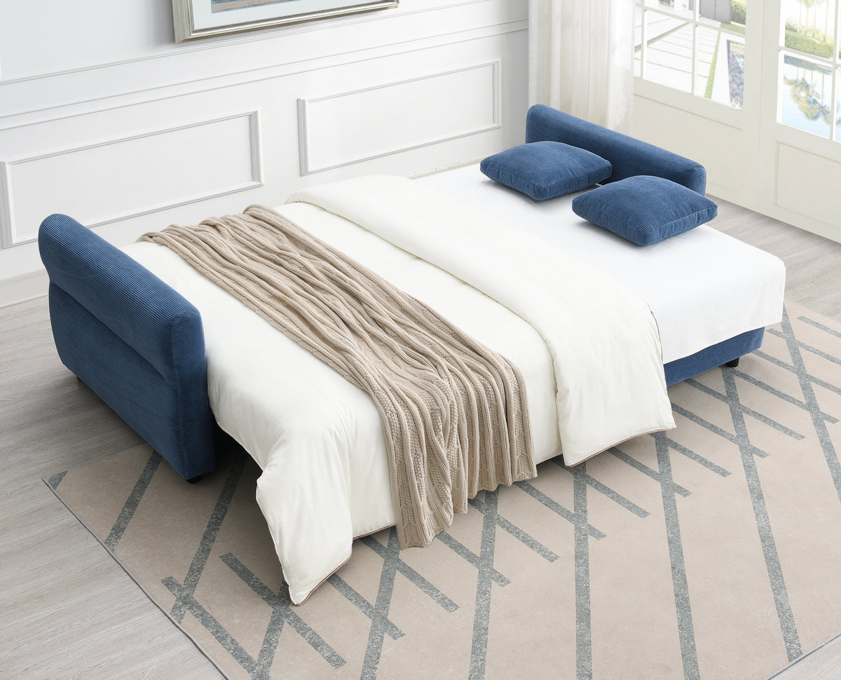 Haran Fabric Pull-Out Sleeper with Storage - Blue Fabric Sleeper Sofa