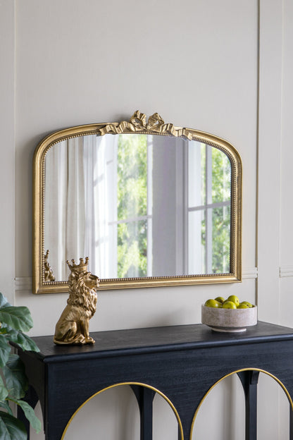 Baroque Style Gold Arch Mirror with Ornate Scrollwork - Gold