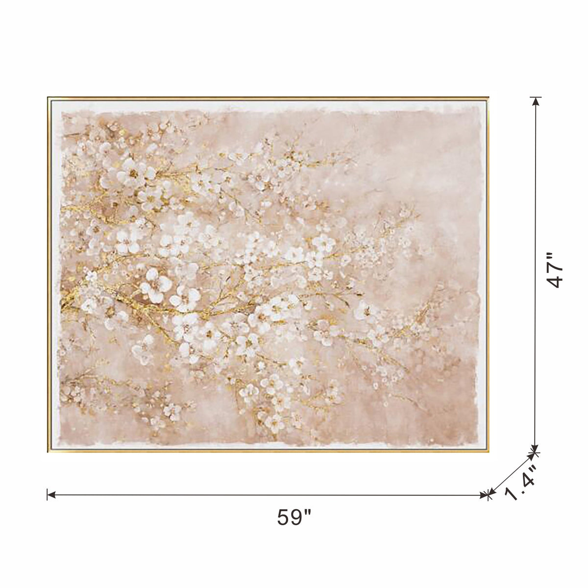 Hand-Painted Cherry Blossom Canvas Wall Art with Subtle Gold Accents - Multicolor