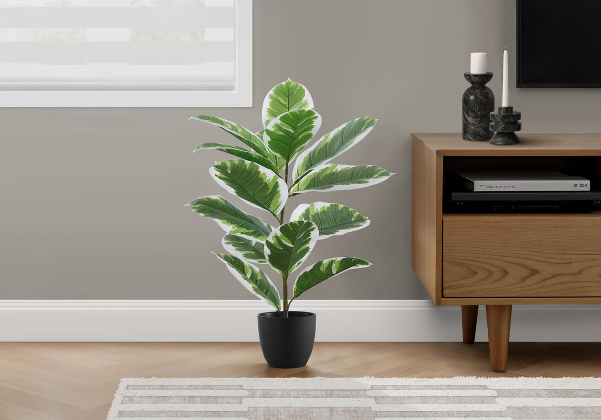 27" Tall Real Touch Artificial Rubber Plant with Adjustable Leaves - Dark Green