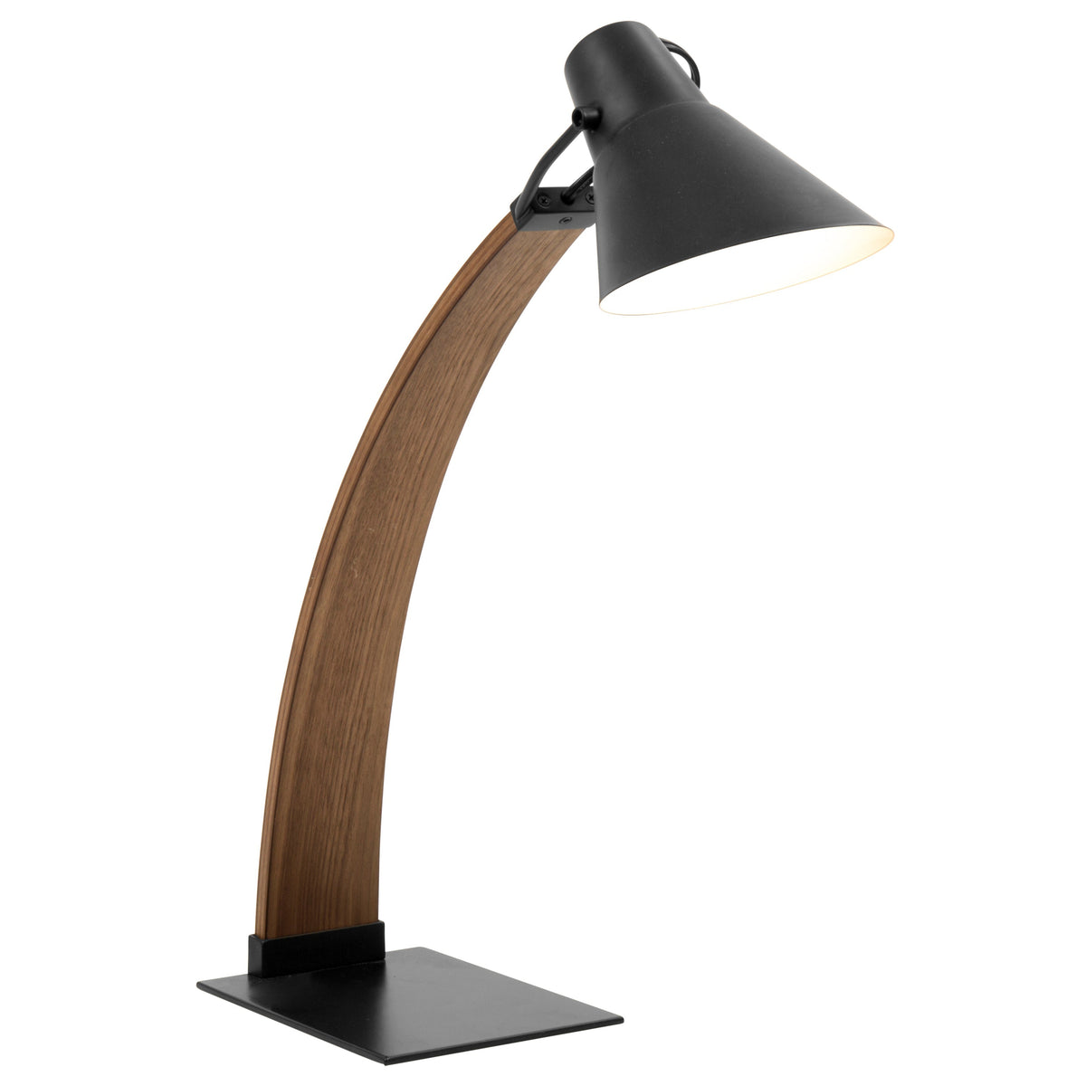 Noah Mid-Century Modern Table Lamp with Adjustable Black Shade - Walnut and Black