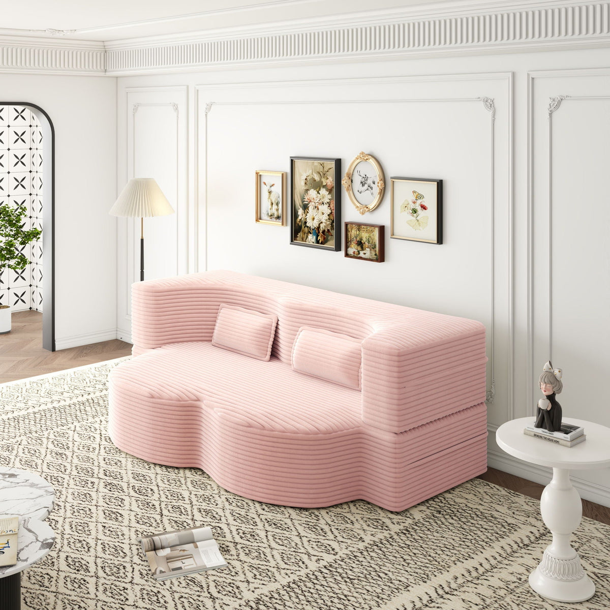 Convertible Foam-Filled Sleeper Sofa Bed with Two Pillows - Fabric