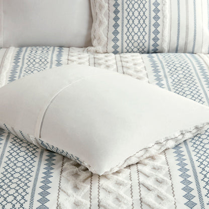 Cotton Printed Duvet Cover Set with Chenille - Full/Queen