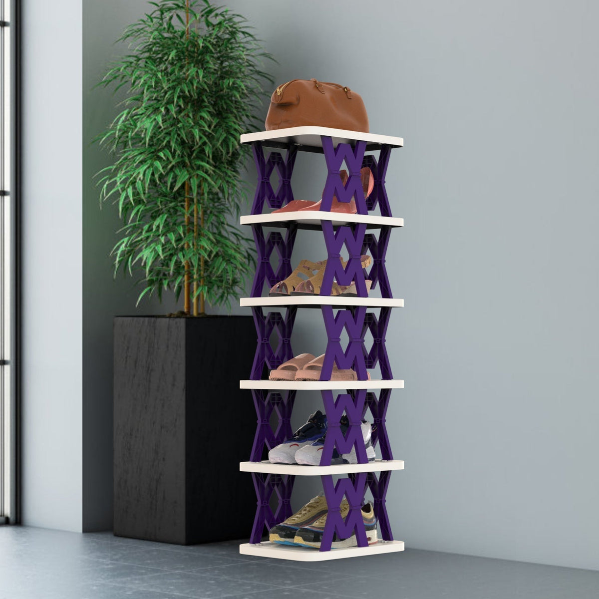 6 Tier Foldable Shoe Rack Vertical Shoe Organizer Narrow Shoe Rack for Small Spaces Space Saving Free Standing for Corner Entryway Hallway Bedroom