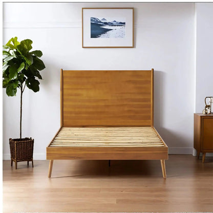 Okioki Mid-Century Wood Platform Bed with Sturdy Support - Light Brown