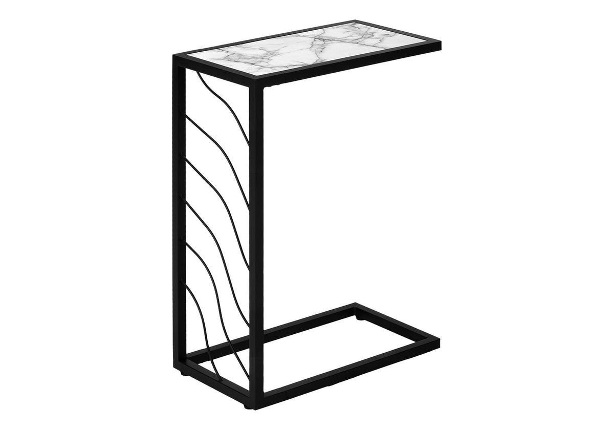 White C-Shaped Accent Table with Metal Frame - Contemporary Side Table