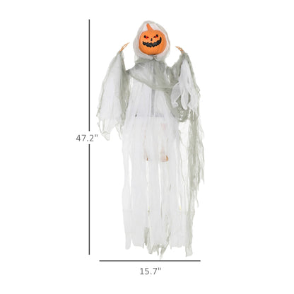 Outdoor Halloween Hanging Pumpkin Ghost with Light-Up Eyes and Sound - Orange