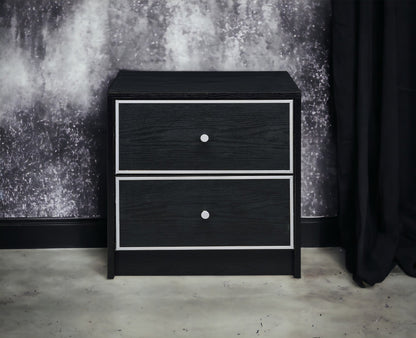 Modern Black Nightstand Table with Two Drawers - Black