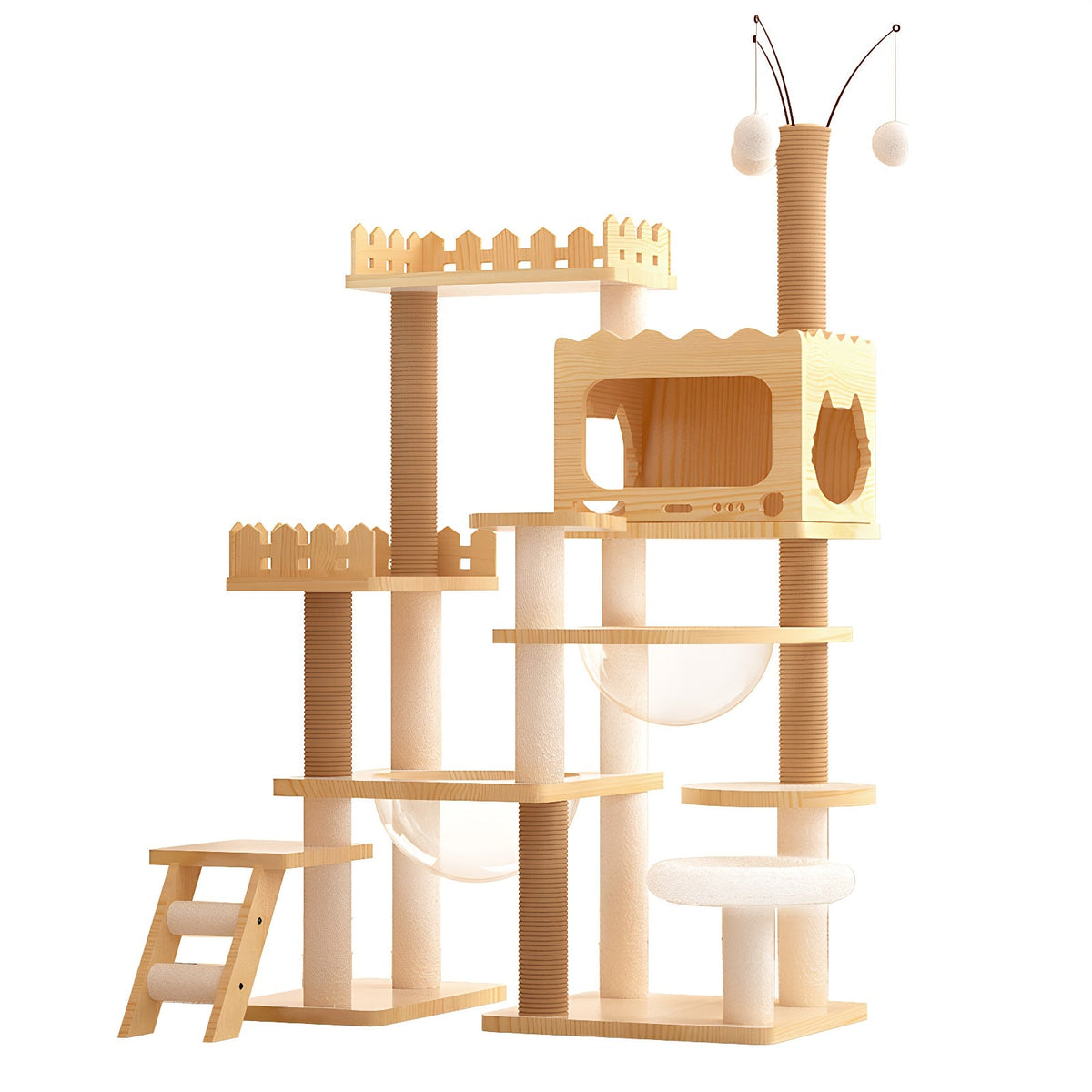 66.9" Modern Cat Tower with Sisal Scratching Posts - Wood Cat Tree