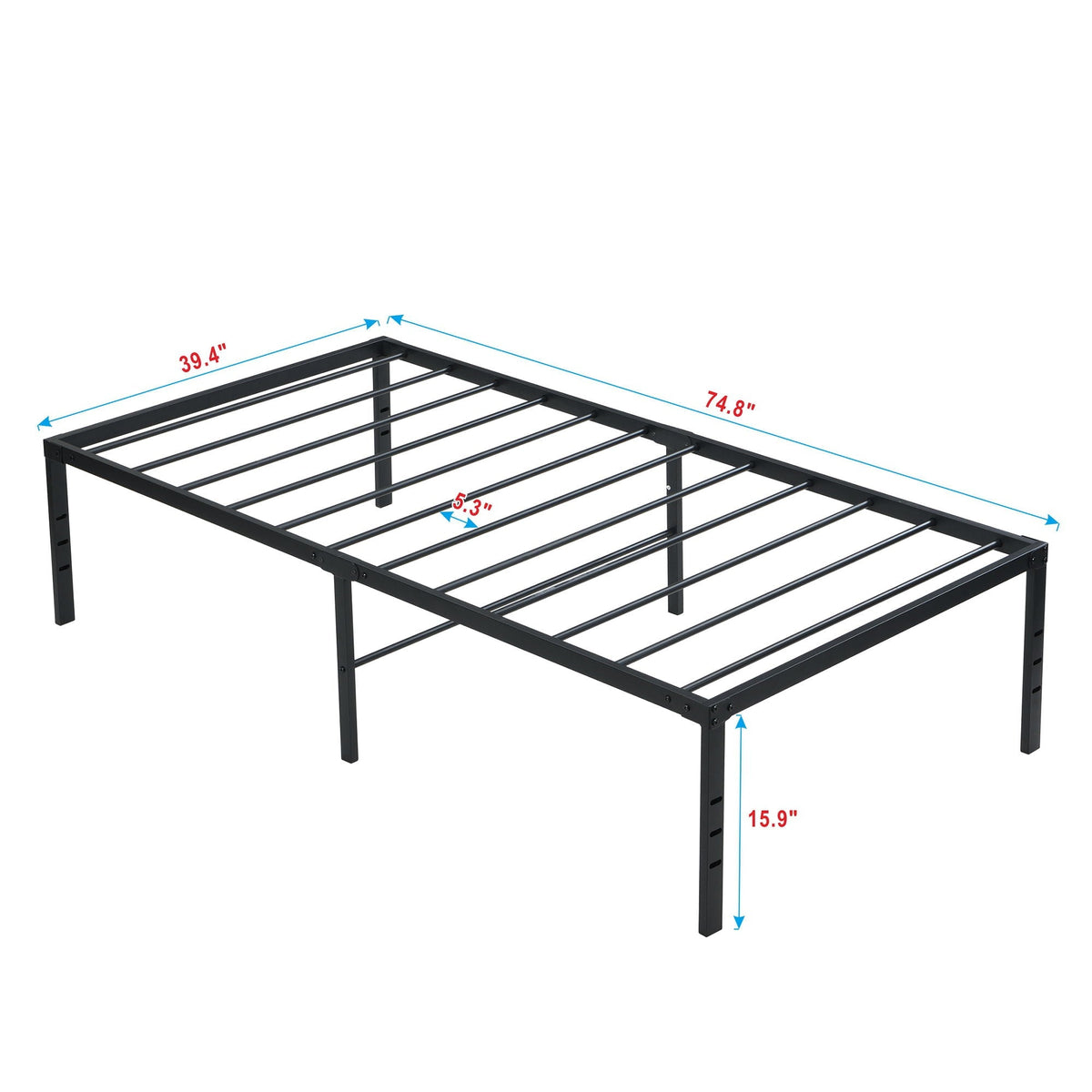 Heavy Duty Metal Bed Frame with Quiet Support - Black