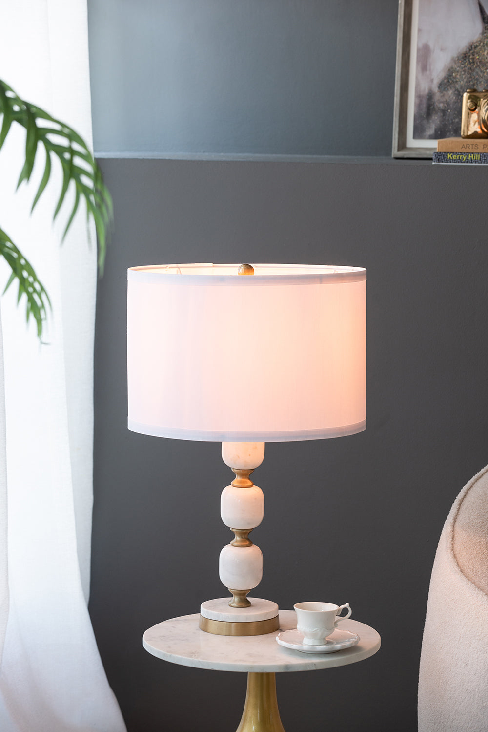 Marble Base Table Lamp with White Fabric Shade - 26.5"