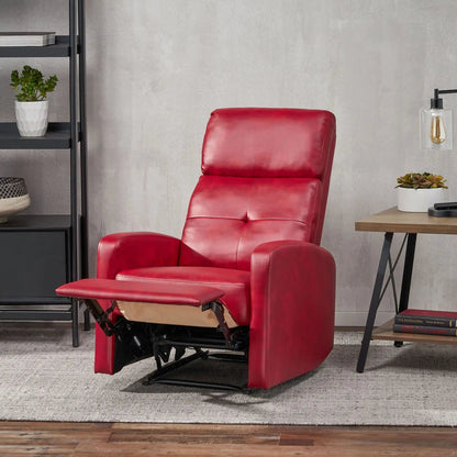 Contemporary Recliner Chair with Push Back Function - Red