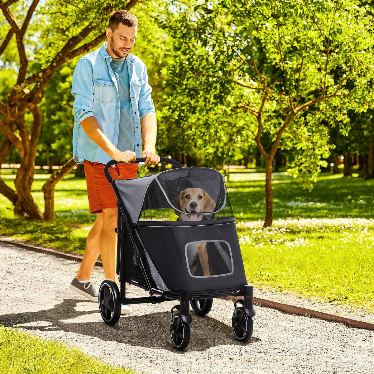 PawHut Foldable Doggy Stroller for Medium Large Dogs and Cats