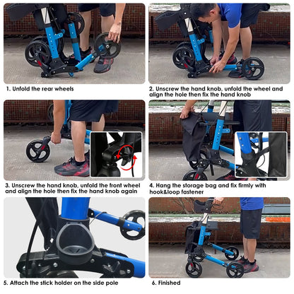 Aluminum Rollator Walker with Seat Backrest Foldable Rolling Walker with 220LBS Max Load 31-36in Adjustable Height 8in Wheels for Seniors Adult Mobili