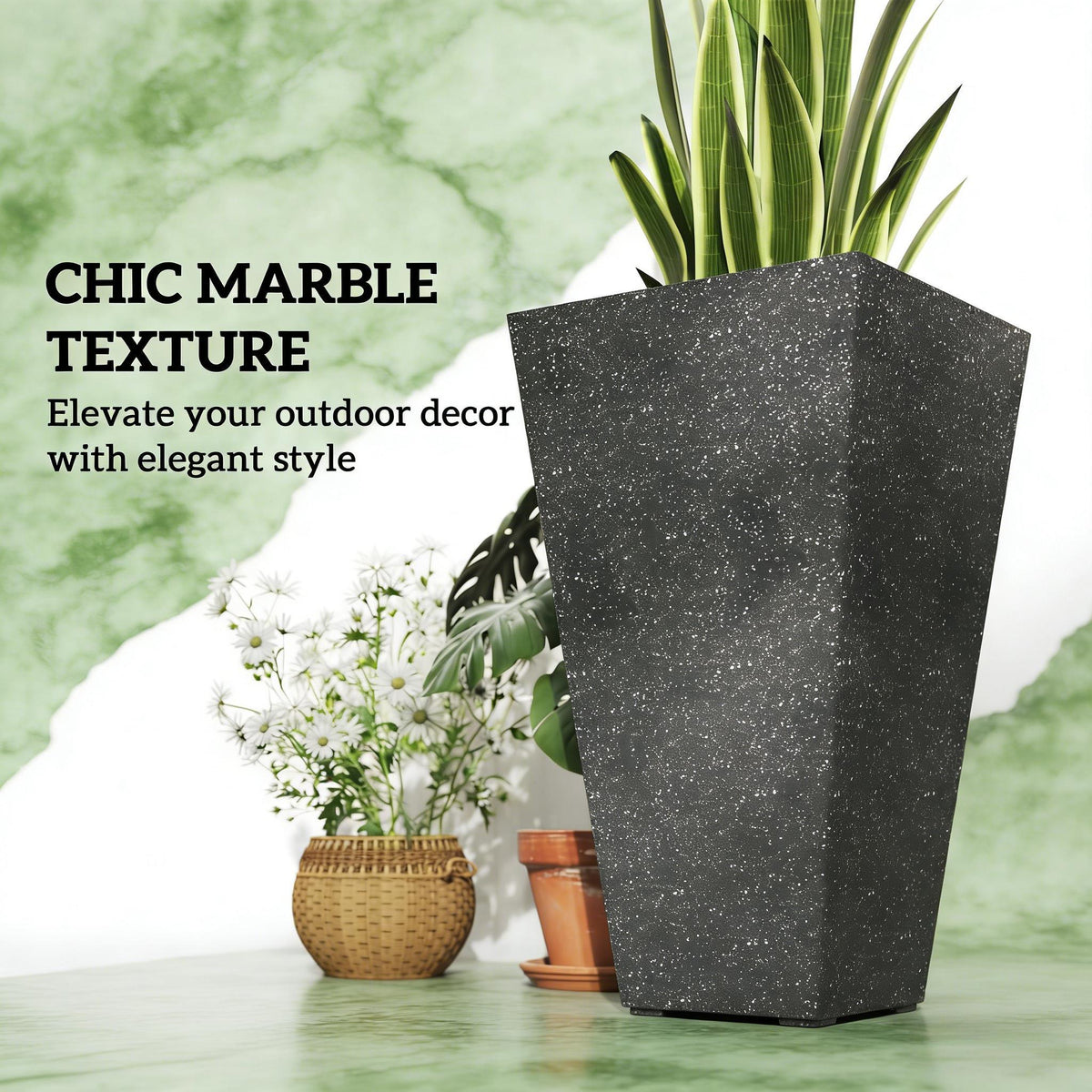Stackable Taper Planters Set of 3 with Marble Finish