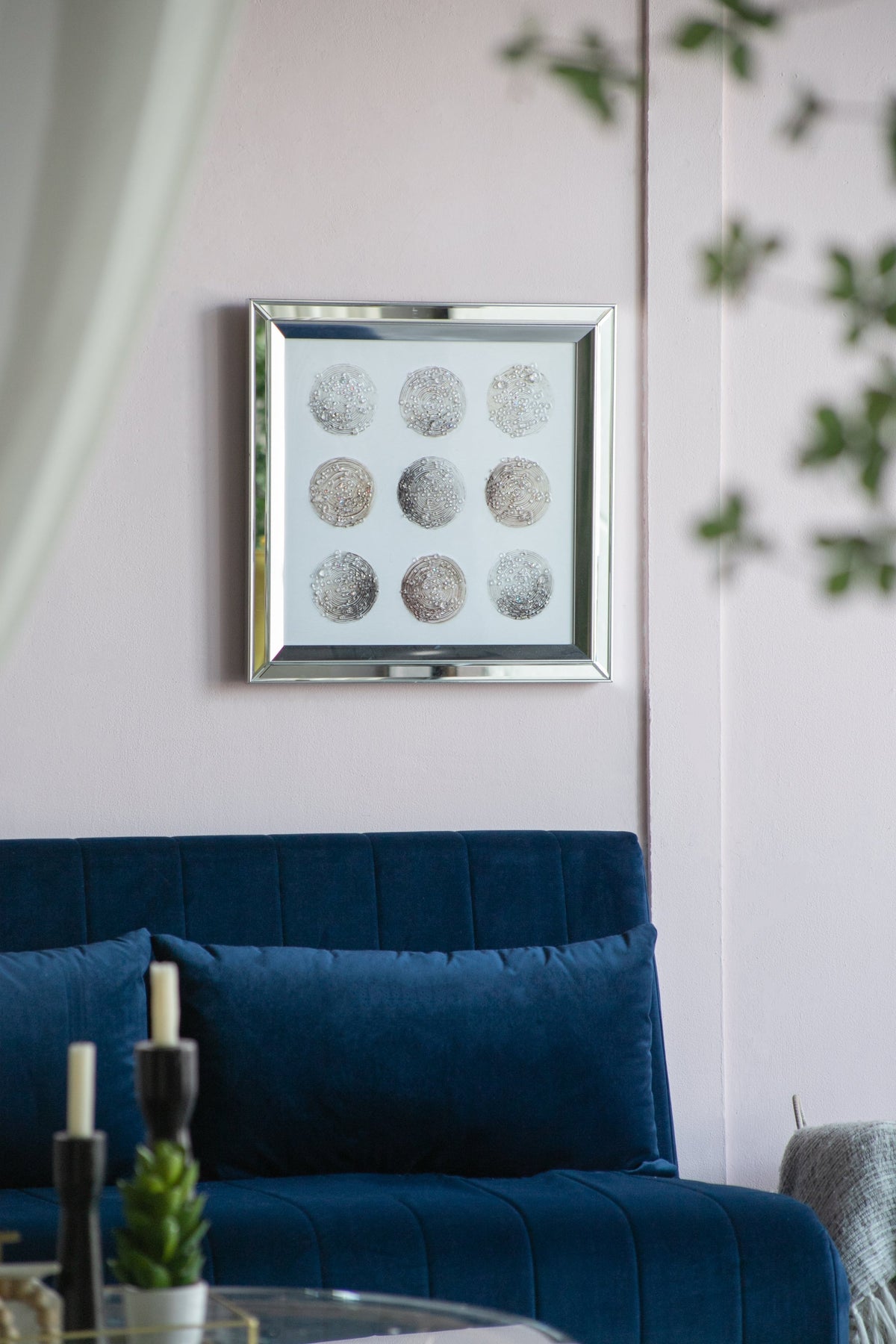 Ares Crystal Mirror Framed Wall Art with Lunar Motif - Multicolor