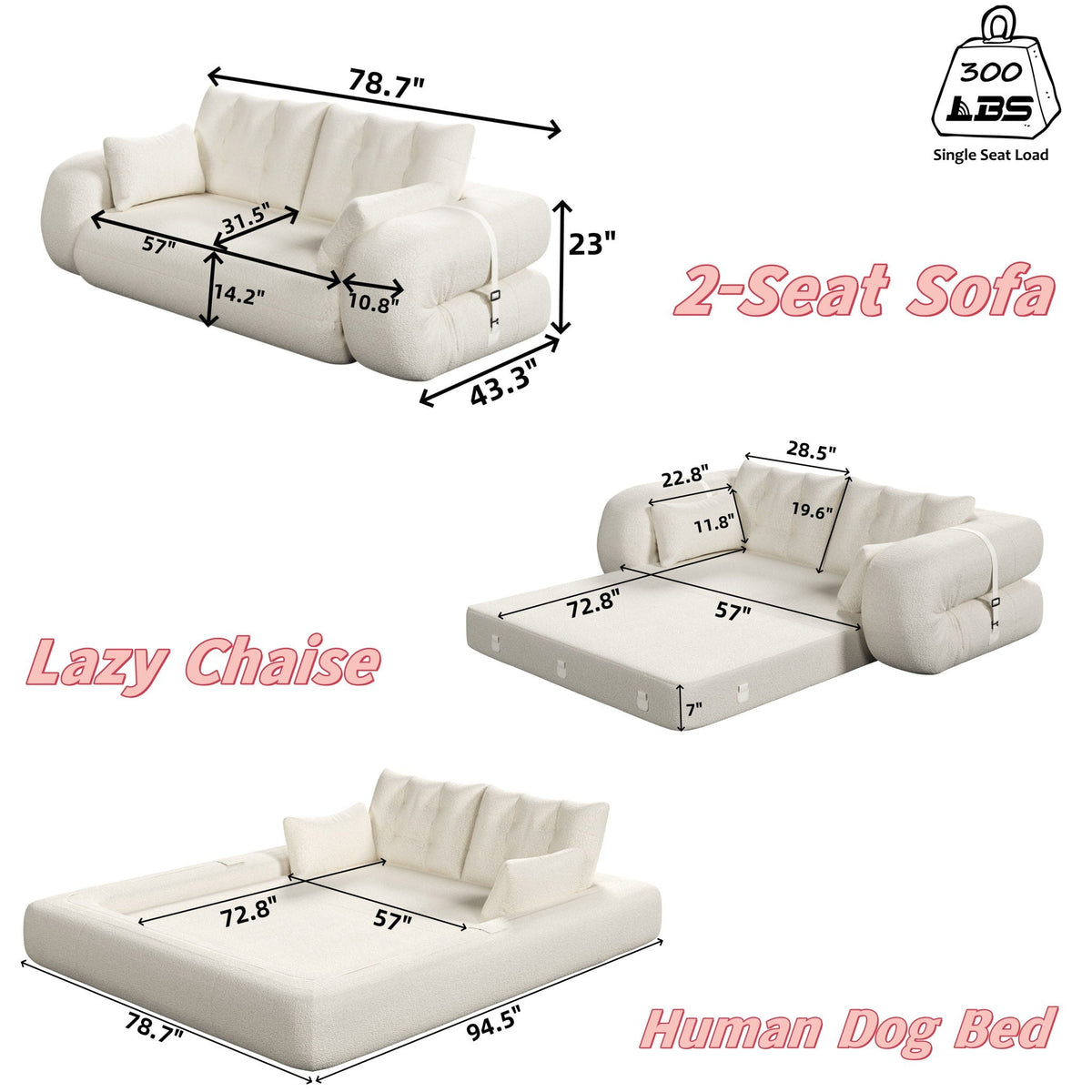 Multifunctional 3-in-1 Foldable Floor Sofa Bed with High-Density Foam - Fabric