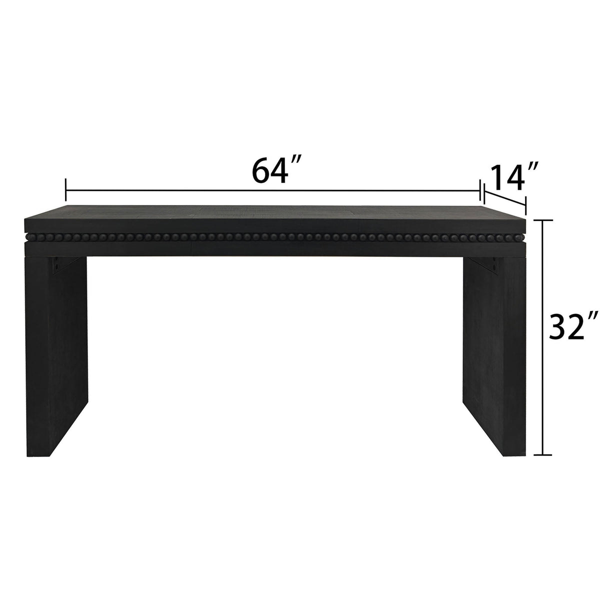 Modern Black Wood Console Table with Beaded Trim - 64in