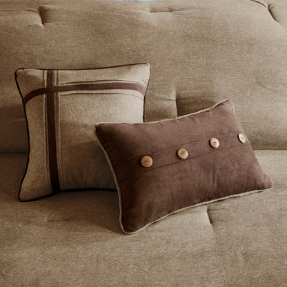 Faux Suede Comforter Set with Decorative Pillows - Brown