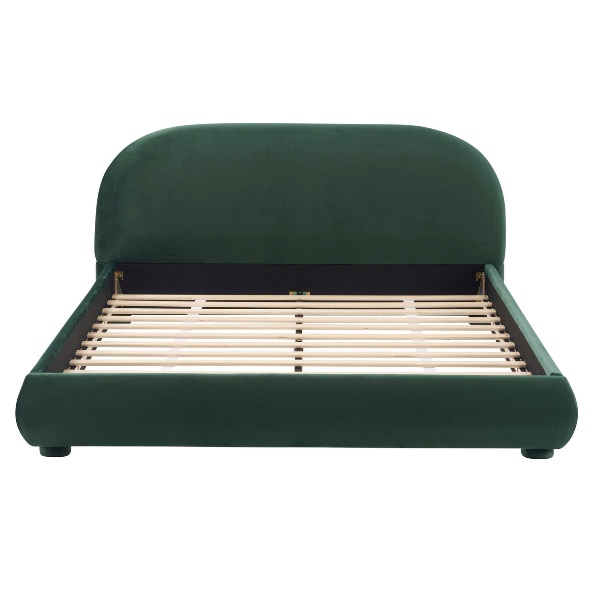 Upholstered Modern Bedroom Bed with Curved Headboard - Beige or Dark Green