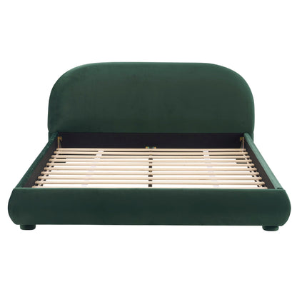 Upholstered Modern Bedroom Bed with Curved Headboard - Beige or Dark Green