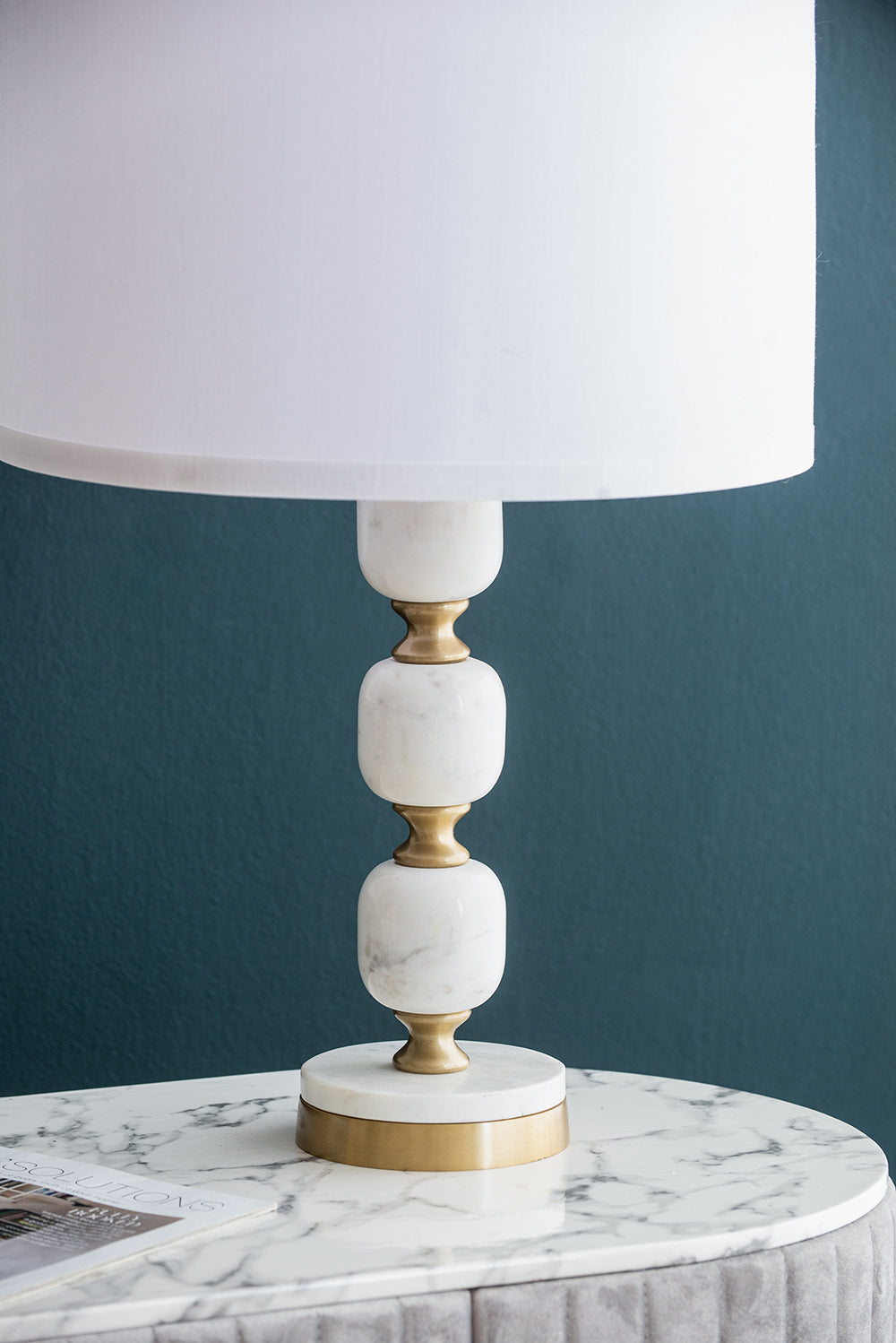 Marble Base Table Lamp with White Fabric Shade - 26.5"