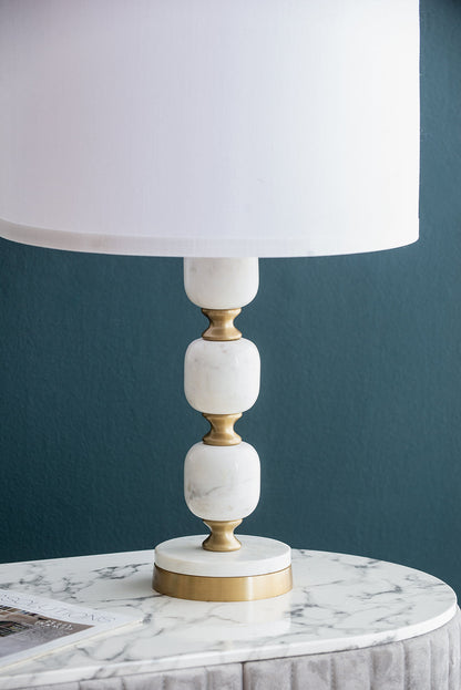 Marble Base Table Lamp with White Fabric Shade - 26.5"