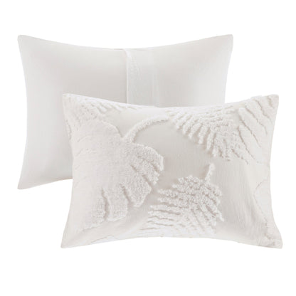 Tufted Cotton Chenille Palm Comforter Set with Palm Leaf Design - Off White