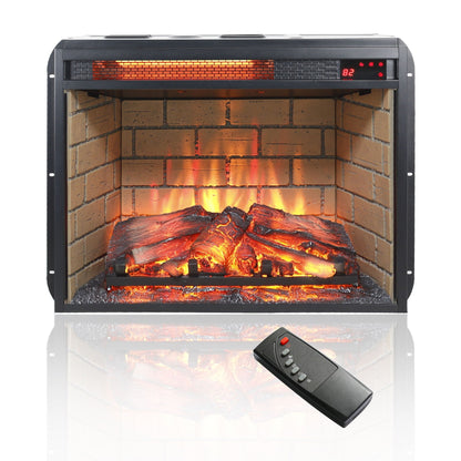Infrared Quartz Heater Fireplace Insert with Brick - Black