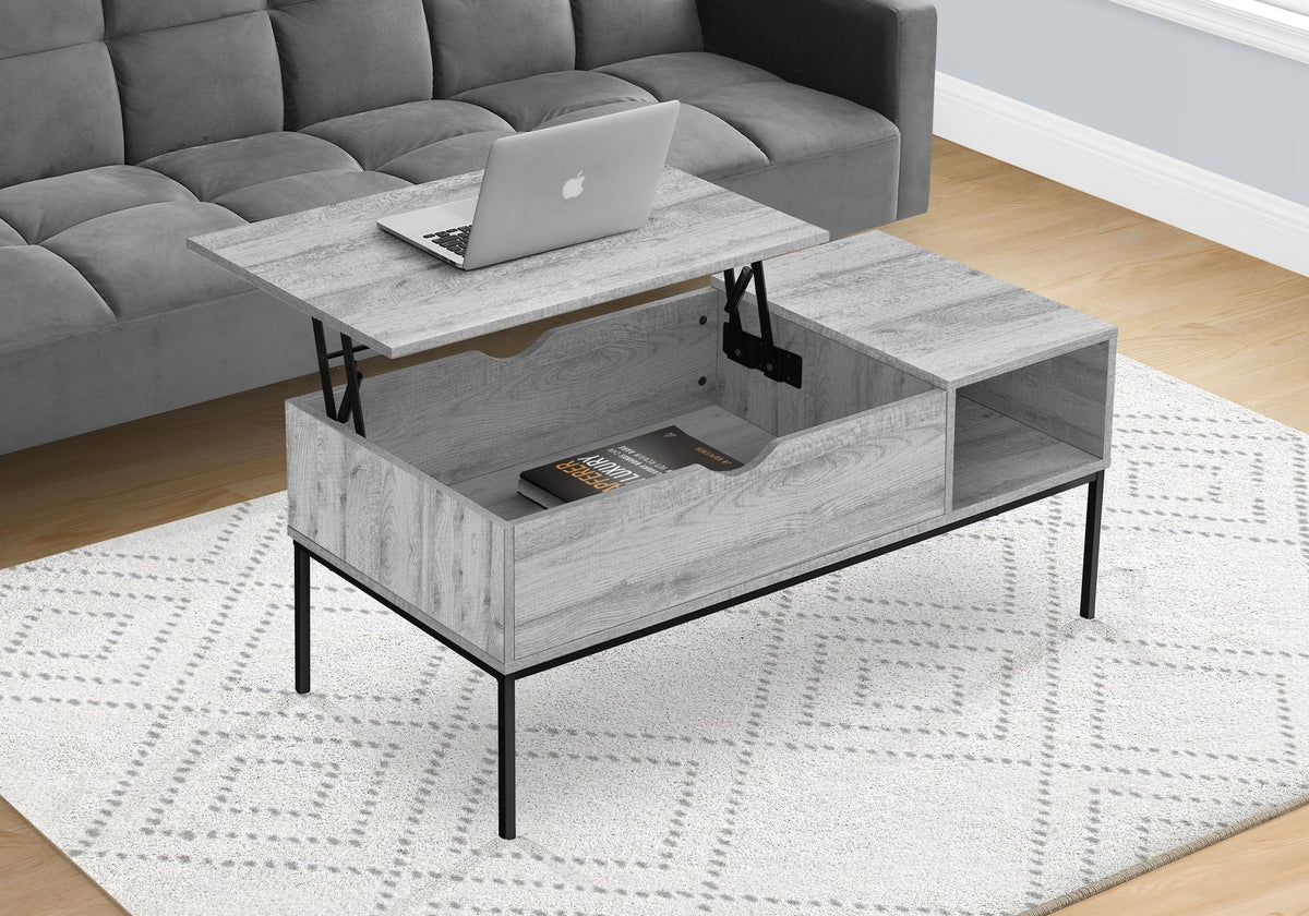 Lift-Top Coffee Table with Hidden Storage - Light Brown or Gray