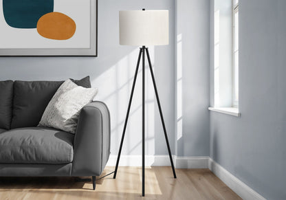 Contemporary Floor Lamp with Metal Tripod and Drum Shade - Black or Beige