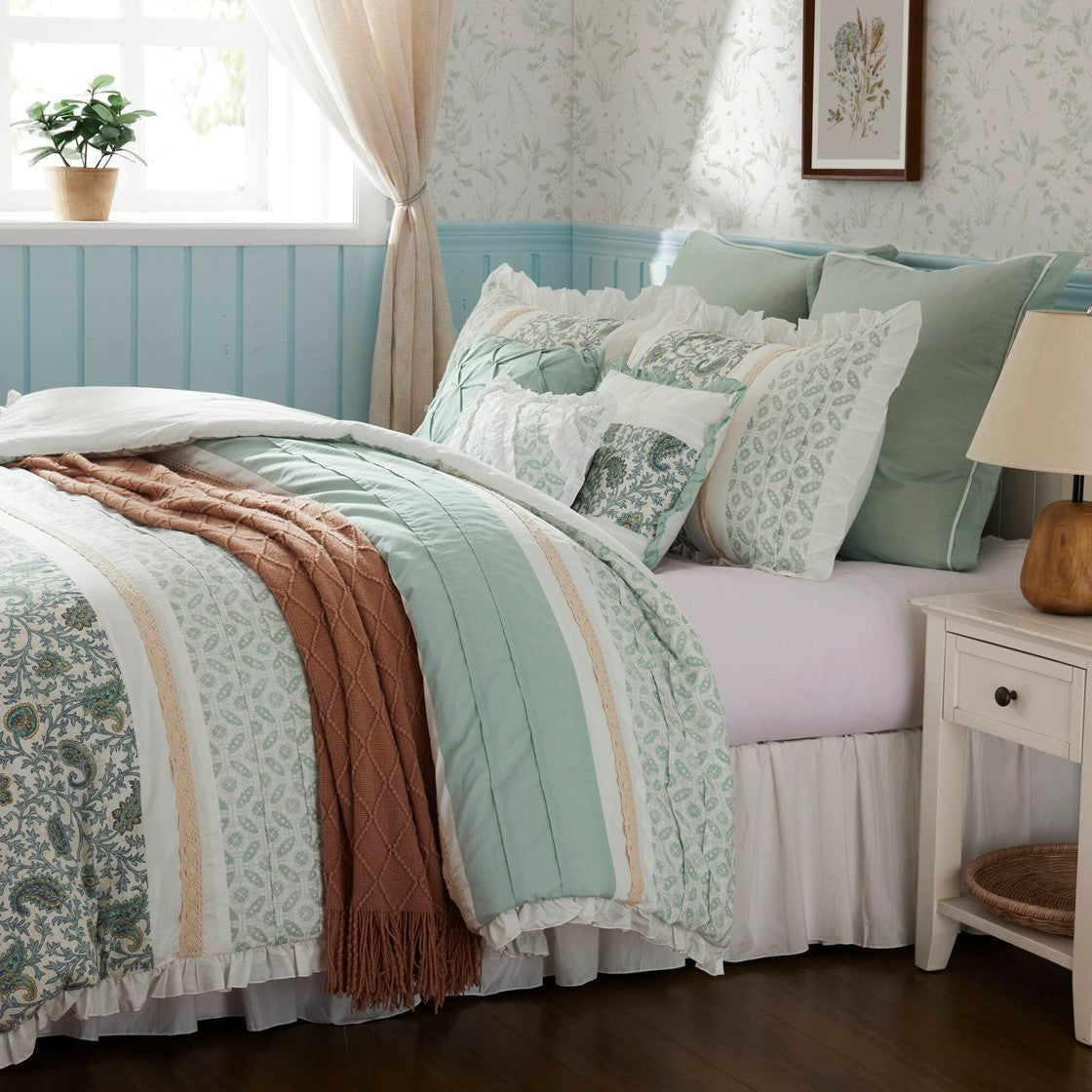 9 Piece Cotton Percale Comforter Set with Decorative Pillows - Aqua