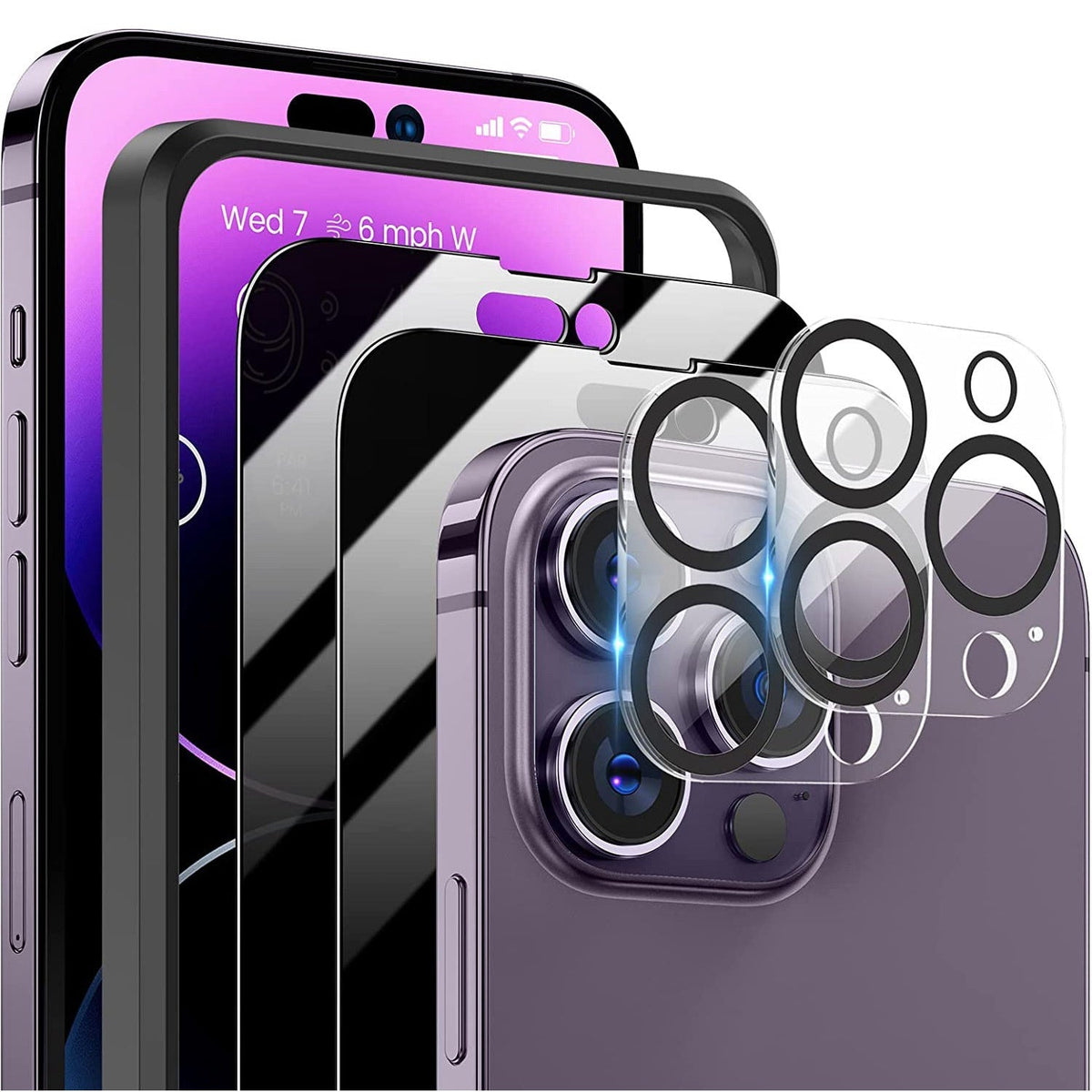 2Pcs Privacy Screen Protectors And 2Pcs Camera Lens Tempered Glass Screen Film Full Coverage Screen Protector Fit for IOS Phone 14/14Plus/14Pro/14Pro